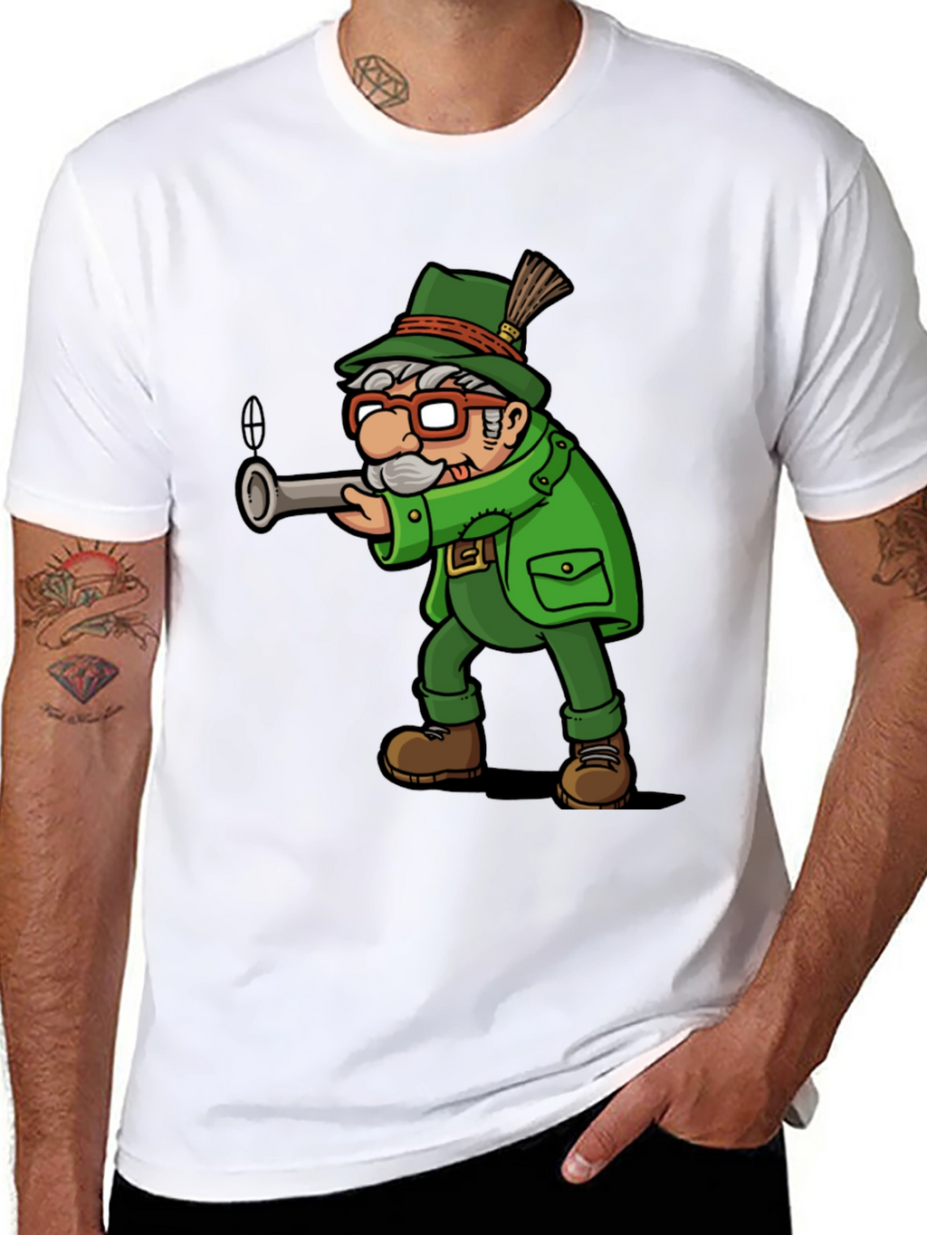 Cartoon Hunter Graphic Tee - Black Cotton Blend