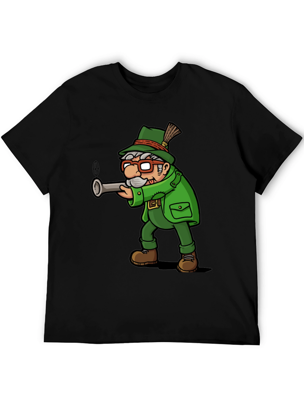 Cartoon Hunter Graphic Tee - Black Cotton Blend