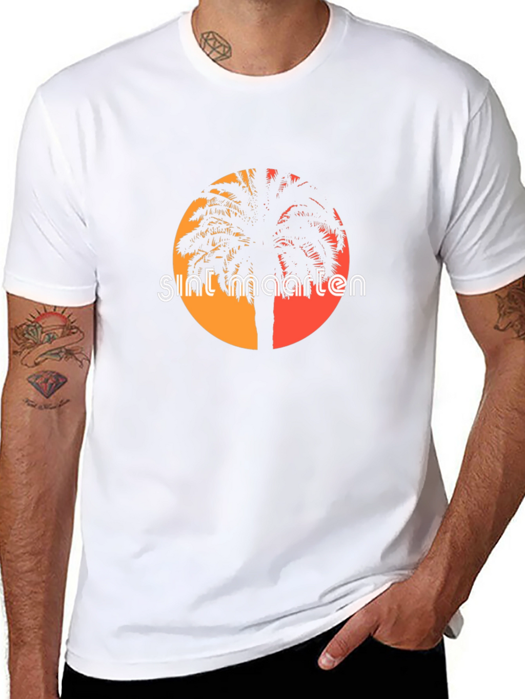 Sint Maarten Palm Tee - Island Sunset Vibes