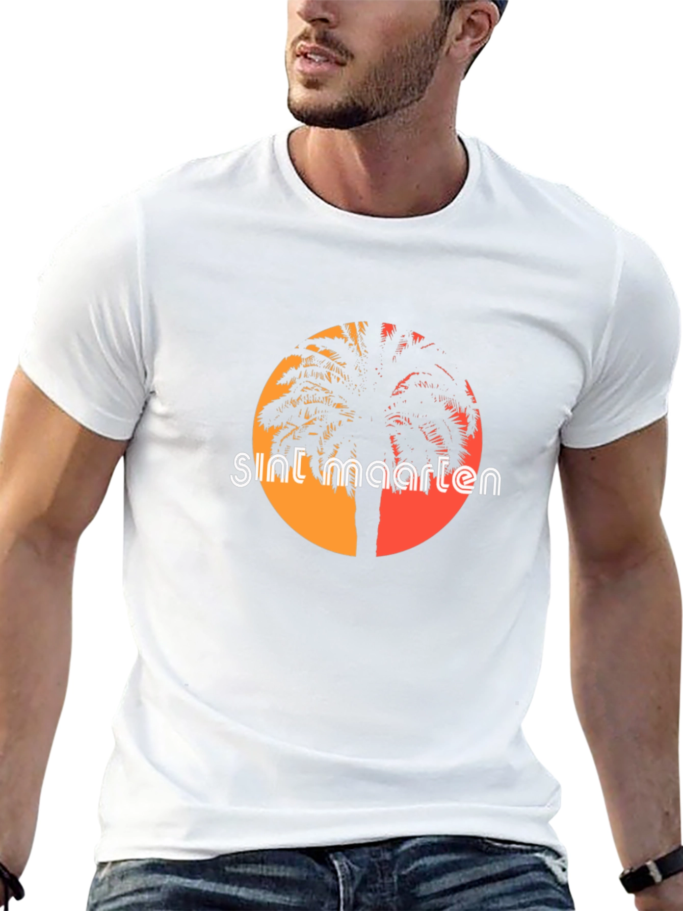 Sint Maarten Palm Tee - Island Sunset Vibes