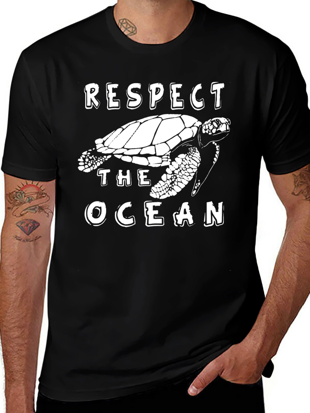 Respect The Ocean Turtle Graphic T-Shirt