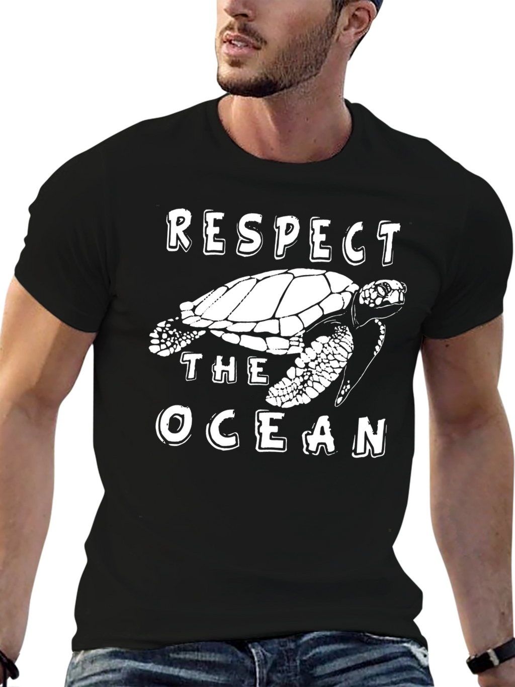 Respect The Ocean Turtle Graphic T-Shirt