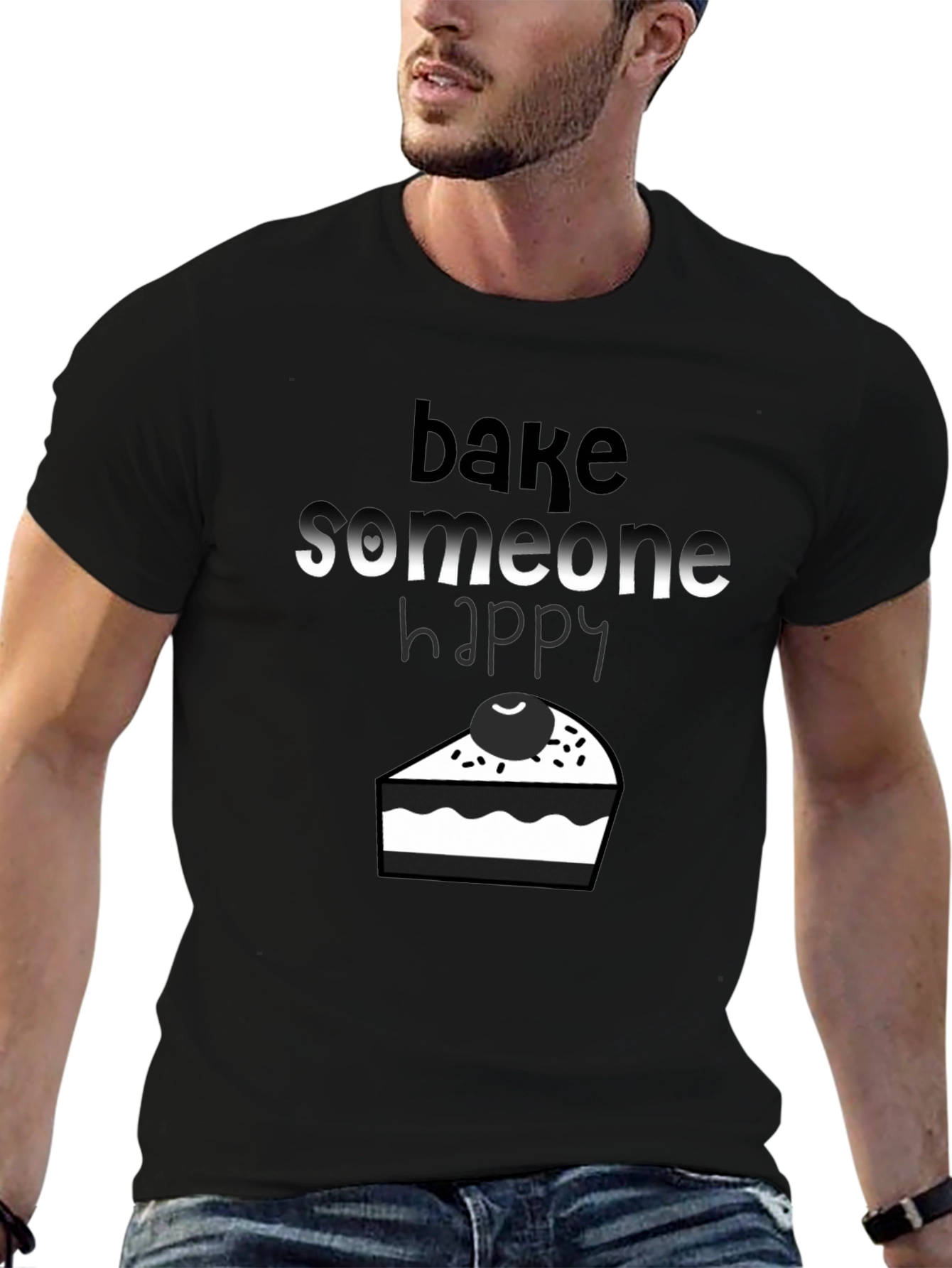 Bake Someone Happy Graphic Tee - Black Cotton T-Shirt