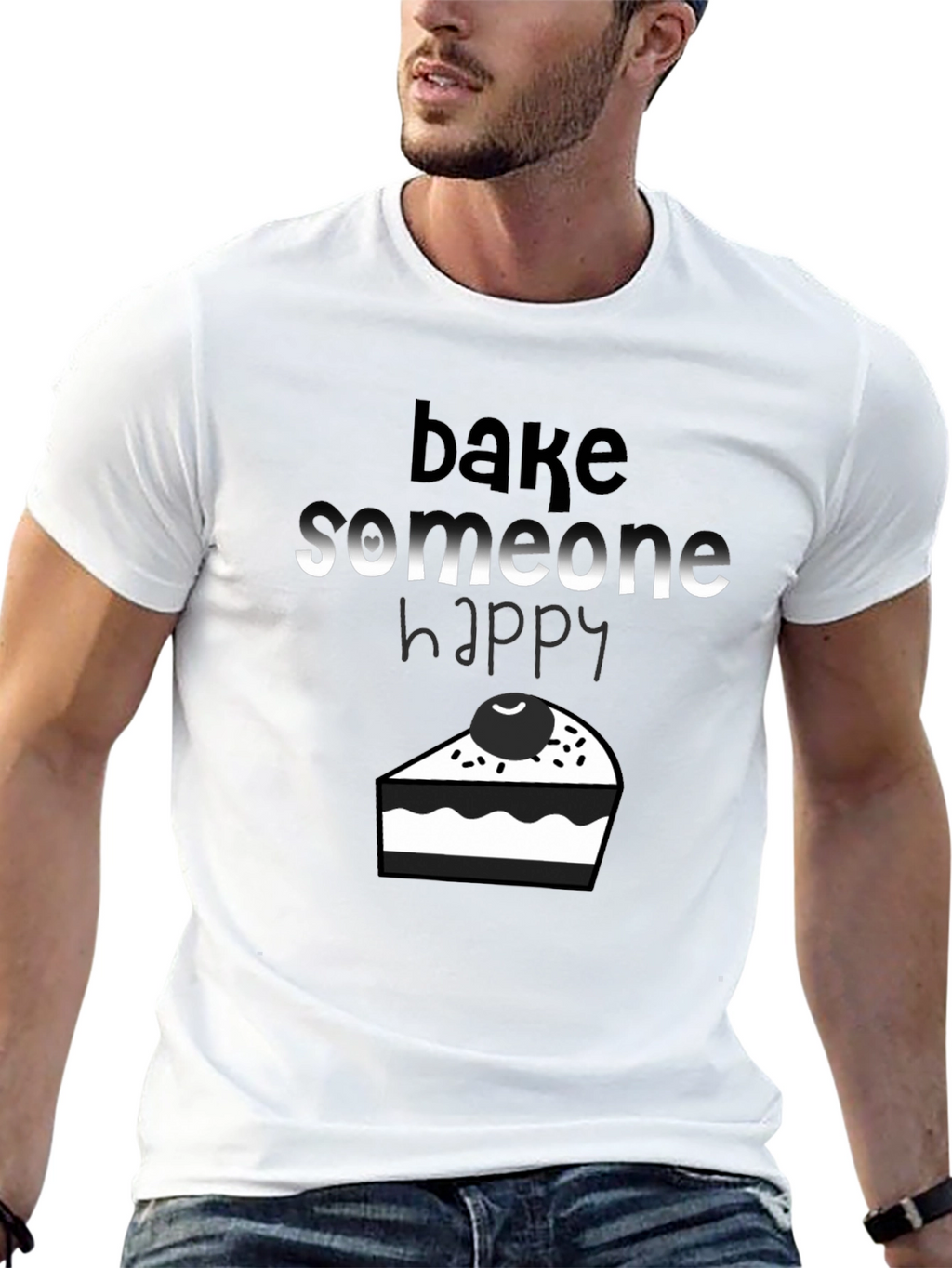 Bake Someone Happy Graphic Tee - Black Cotton T-Shirt