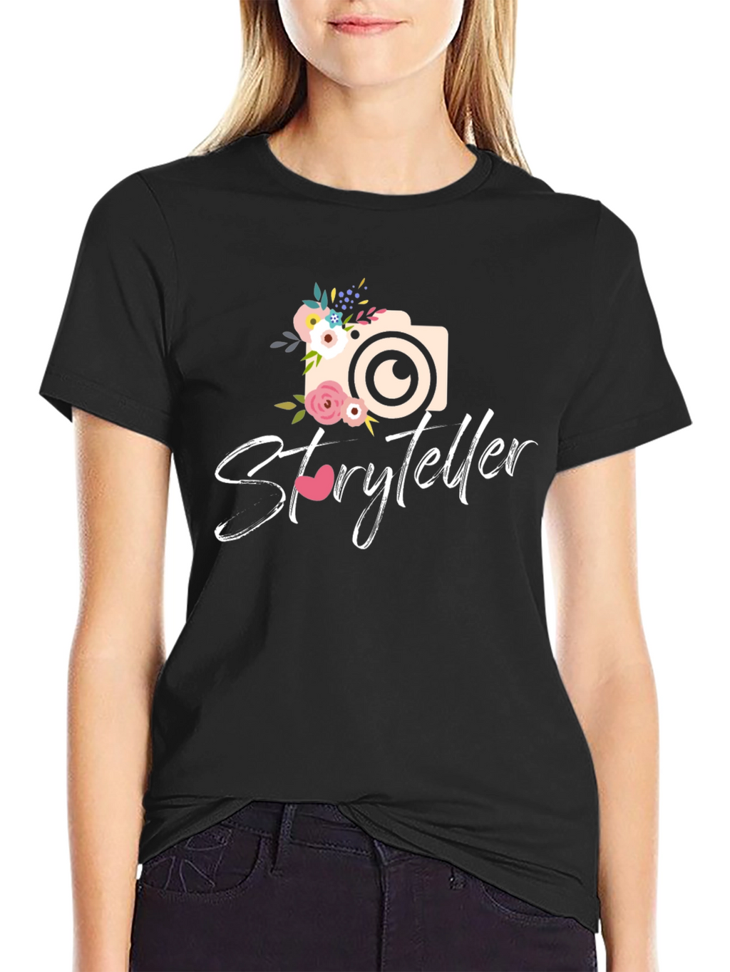 Storyteller Camera Floral Graphic Tee - Black
