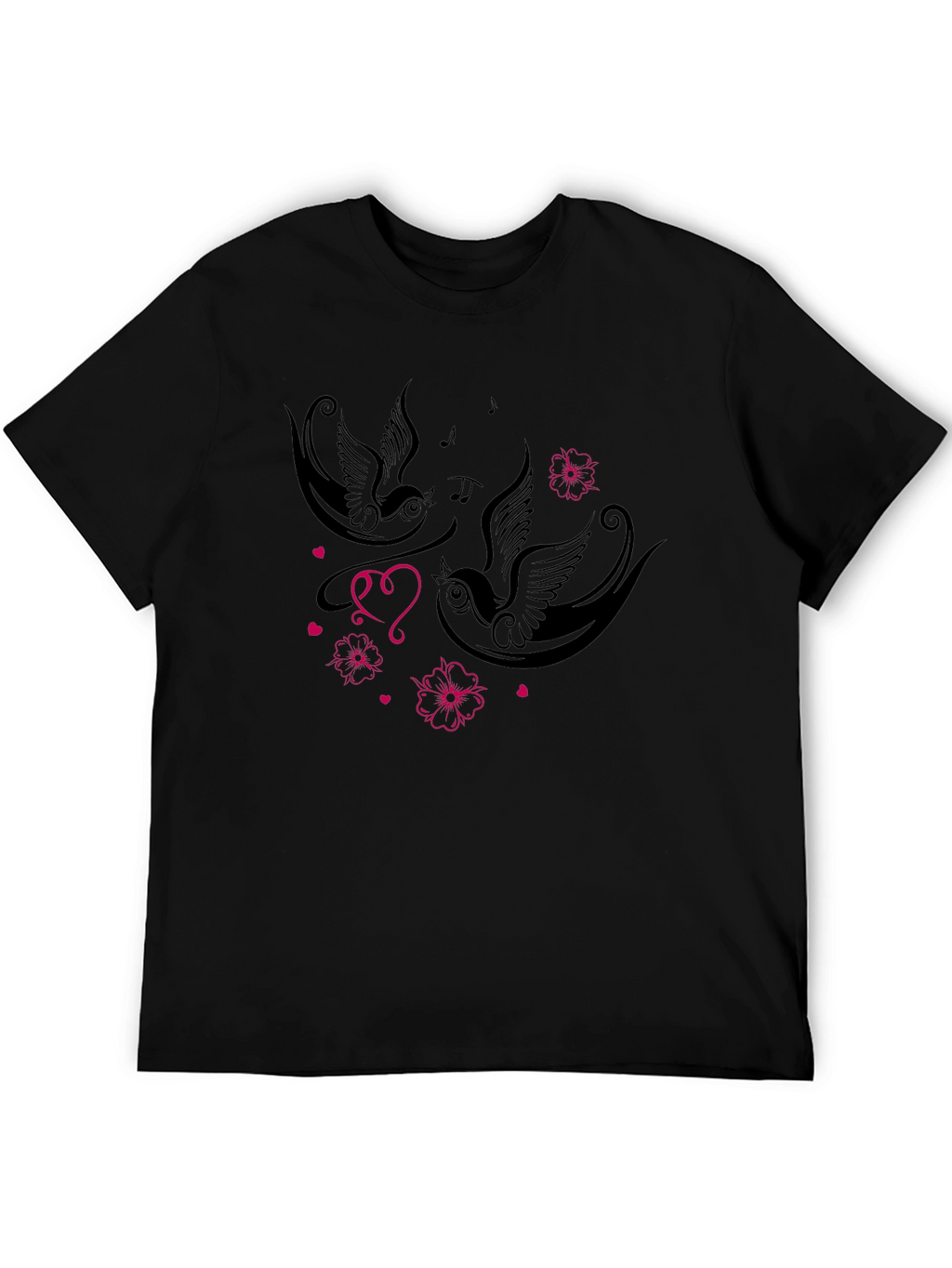 Swallows & Hearts Graphic Tee - Romantic Style