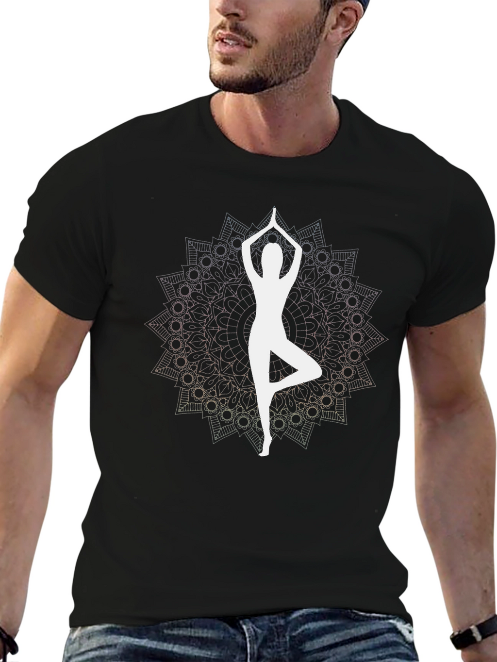Yoga Mandala Black T-Shirt - Meditative Design