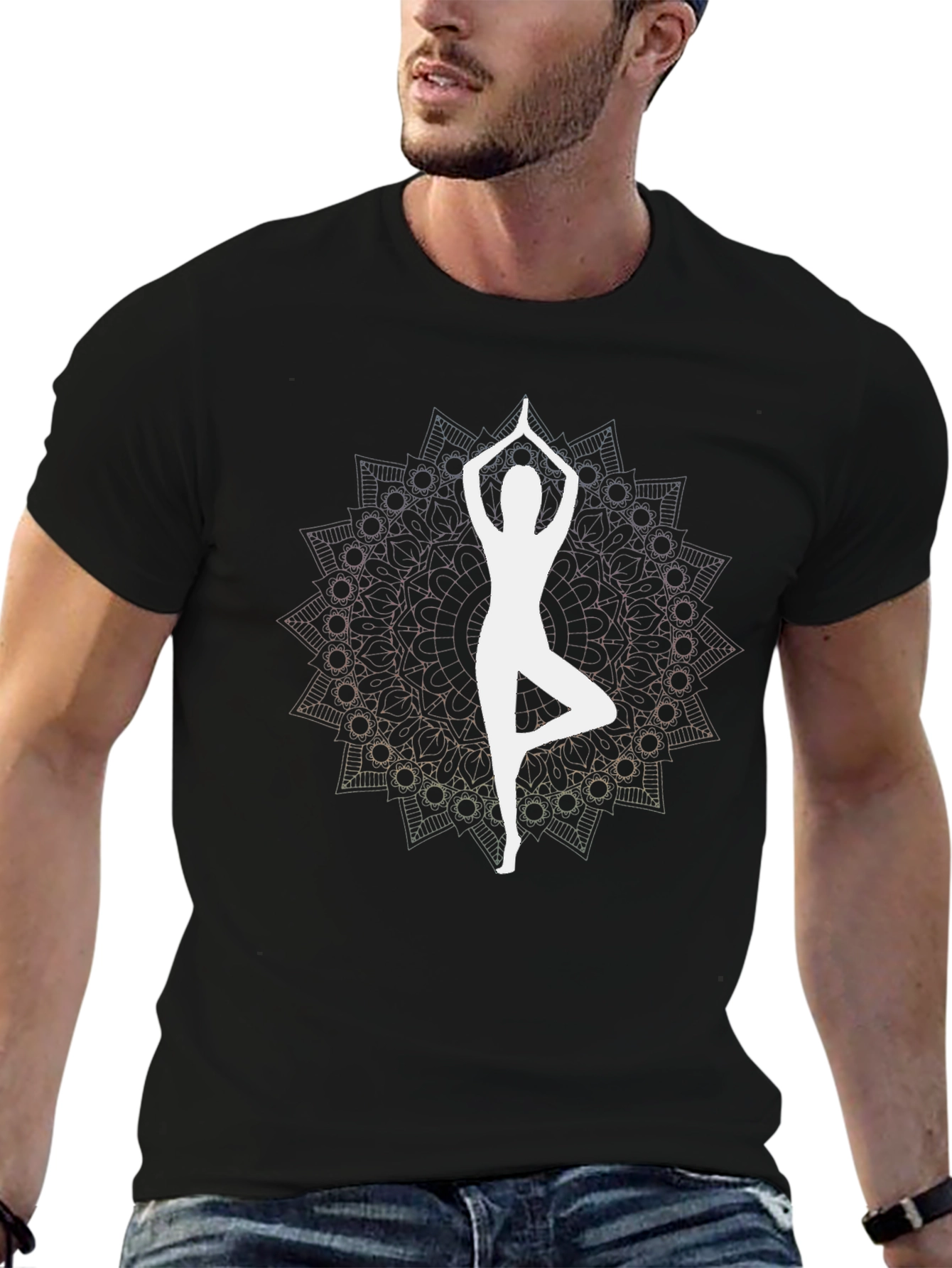 Yoga Mandala Black T-Shirt - Meditative Design