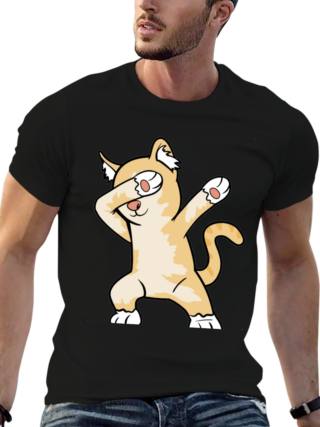 Dabbing Cat Graphic Tee - Unisex Black T-Shirt