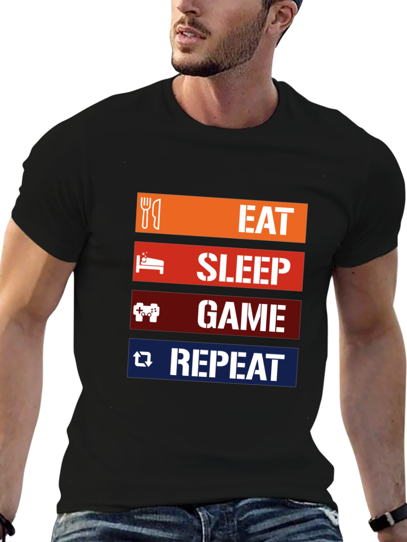 Eat Sleep Game Repeat Black T-Shirt