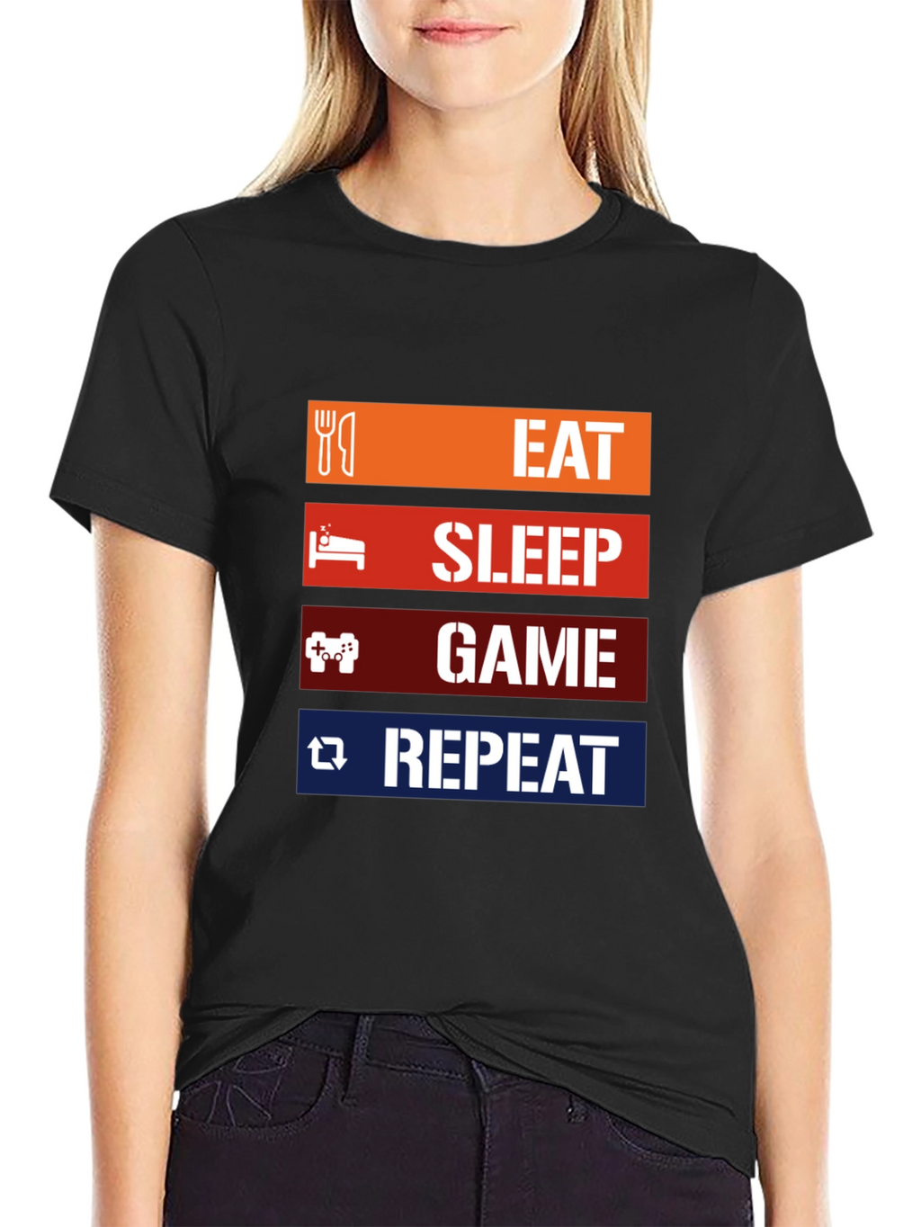 Eat Sleep Game Repeat Black T-Shirt