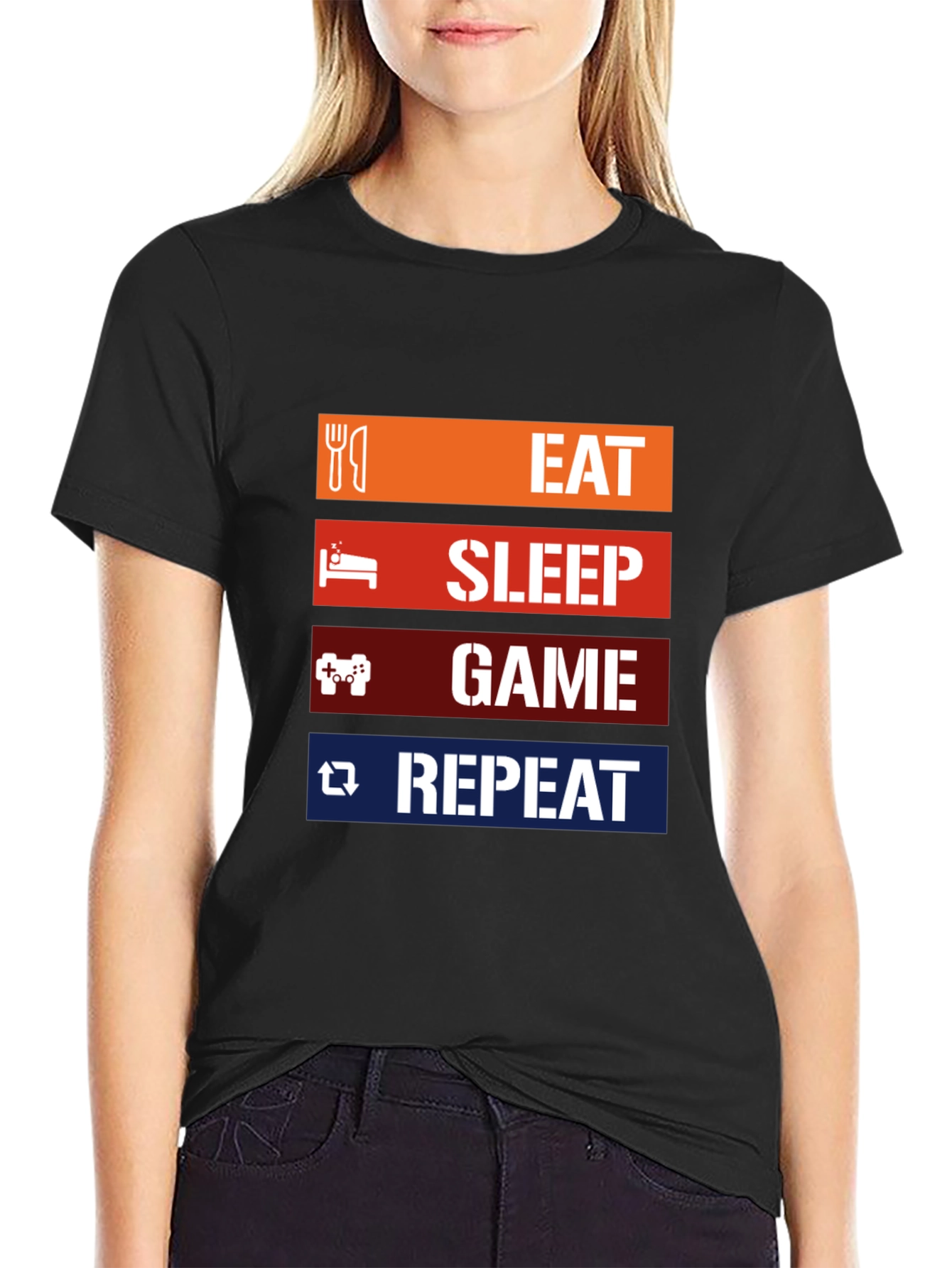 Eat Sleep Game Repeat Black T-Shirt