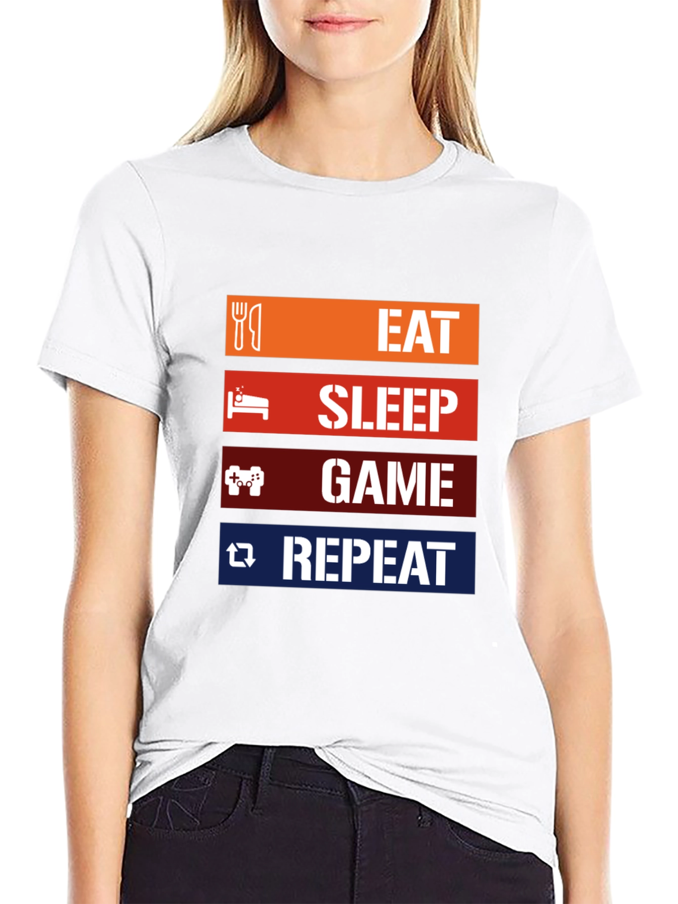 Eat Sleep Game Repeat Black T-Shirt