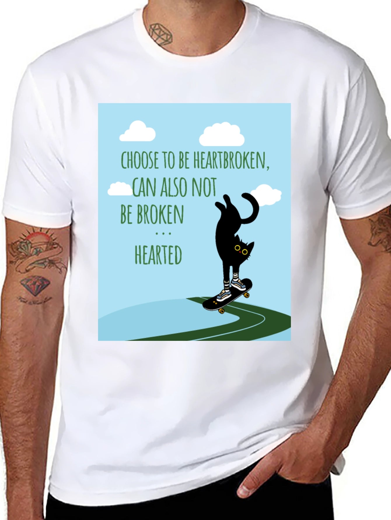 Skateboarding Cat T-Shirt - Choose to be Heartbroken Design