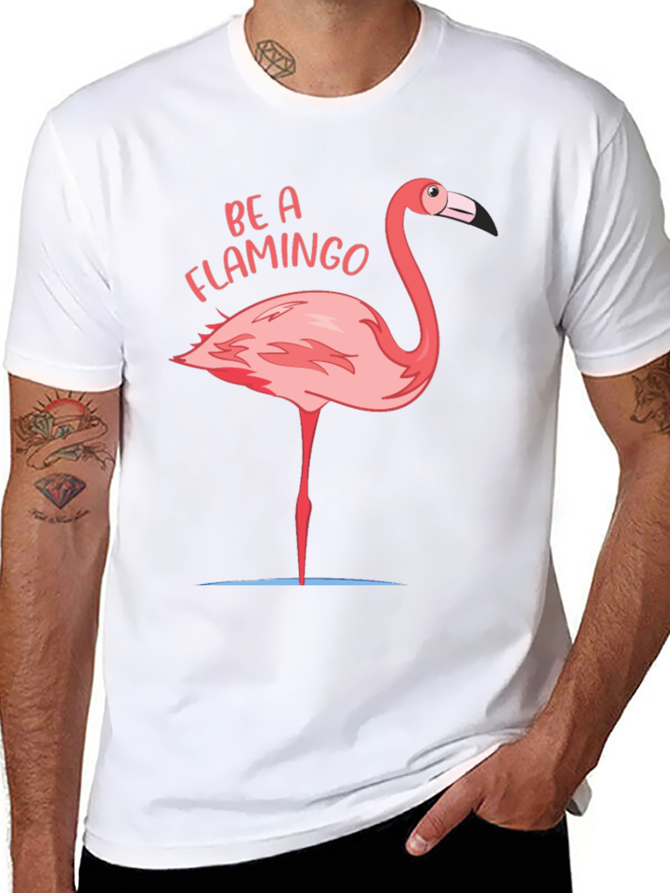 Be a Flamingo Graphic T-Shirt - Black Casual Tee