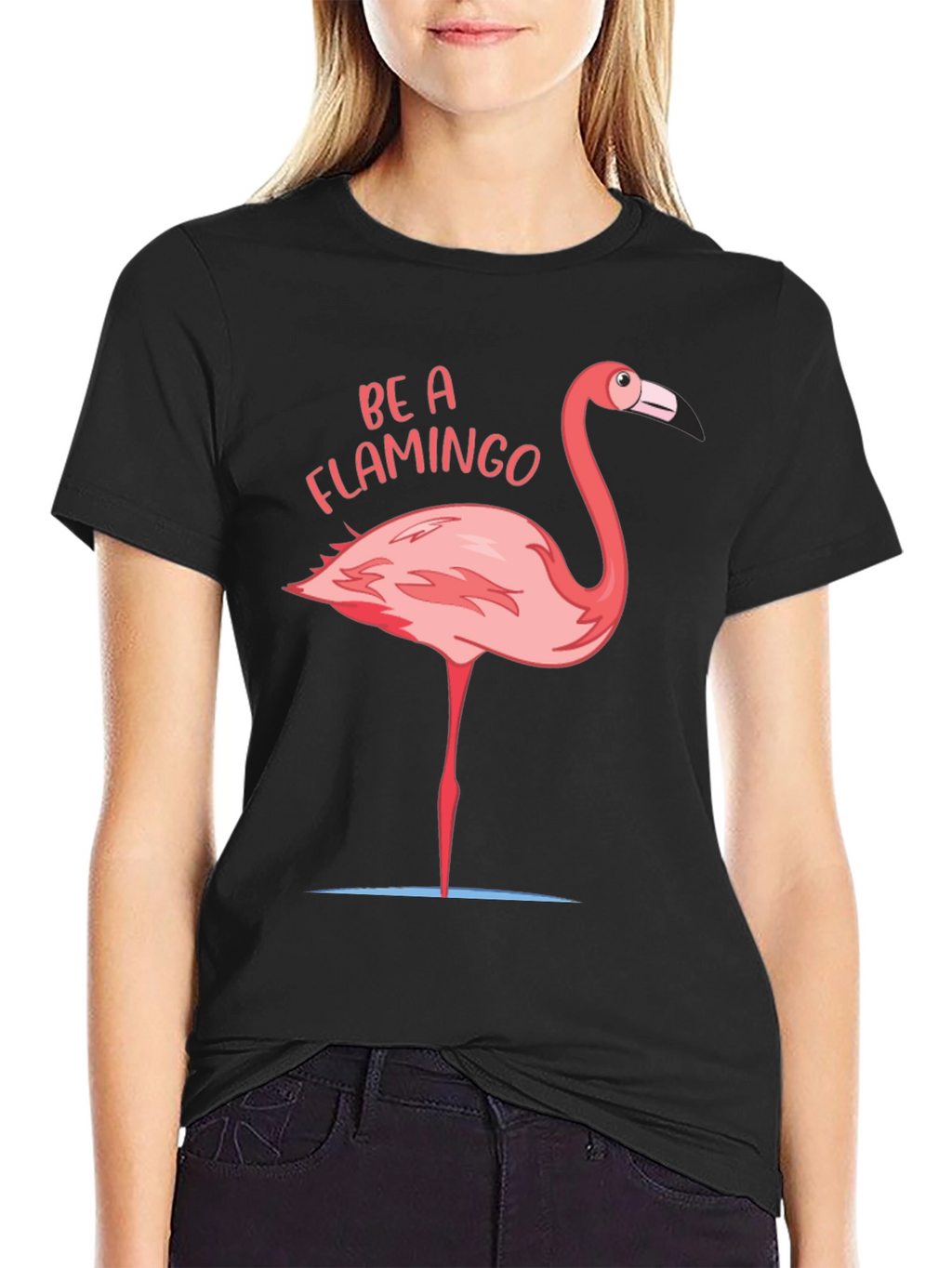 Be a Flamingo Graphic T-Shirt - Black Casual Tee