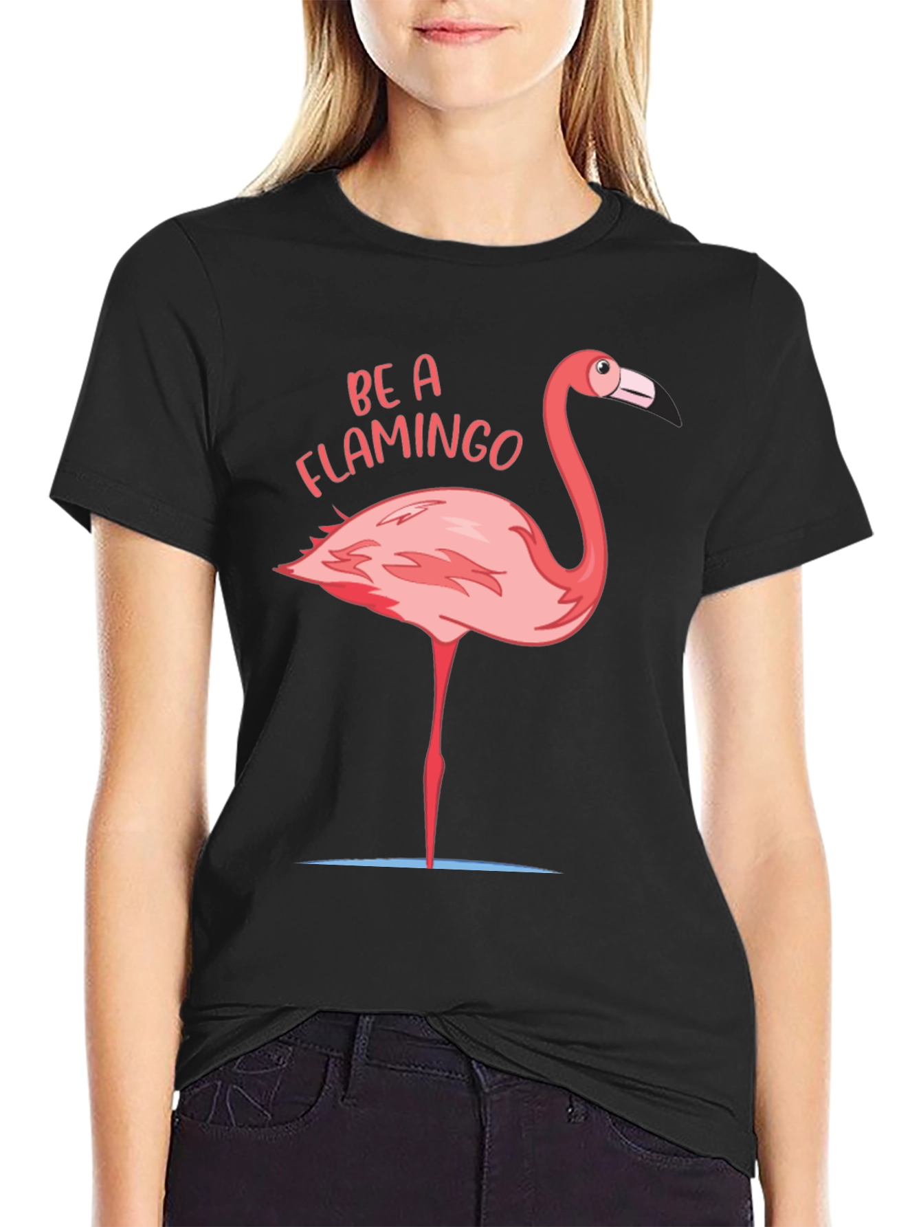 Be a Flamingo Graphic T-Shirt - Black Casual Tee
