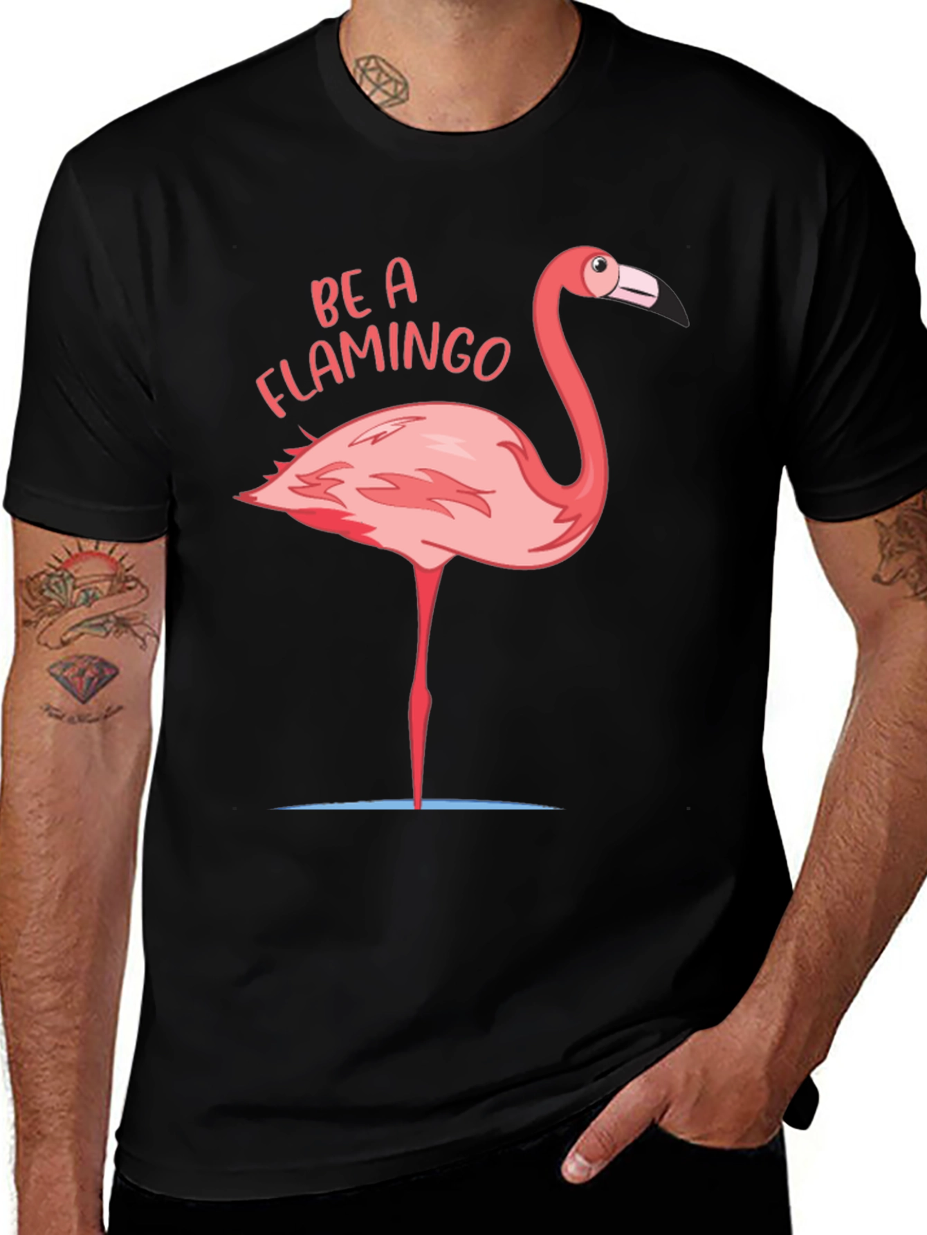 Be a Flamingo Graphic T-Shirt - Black Casual Tee