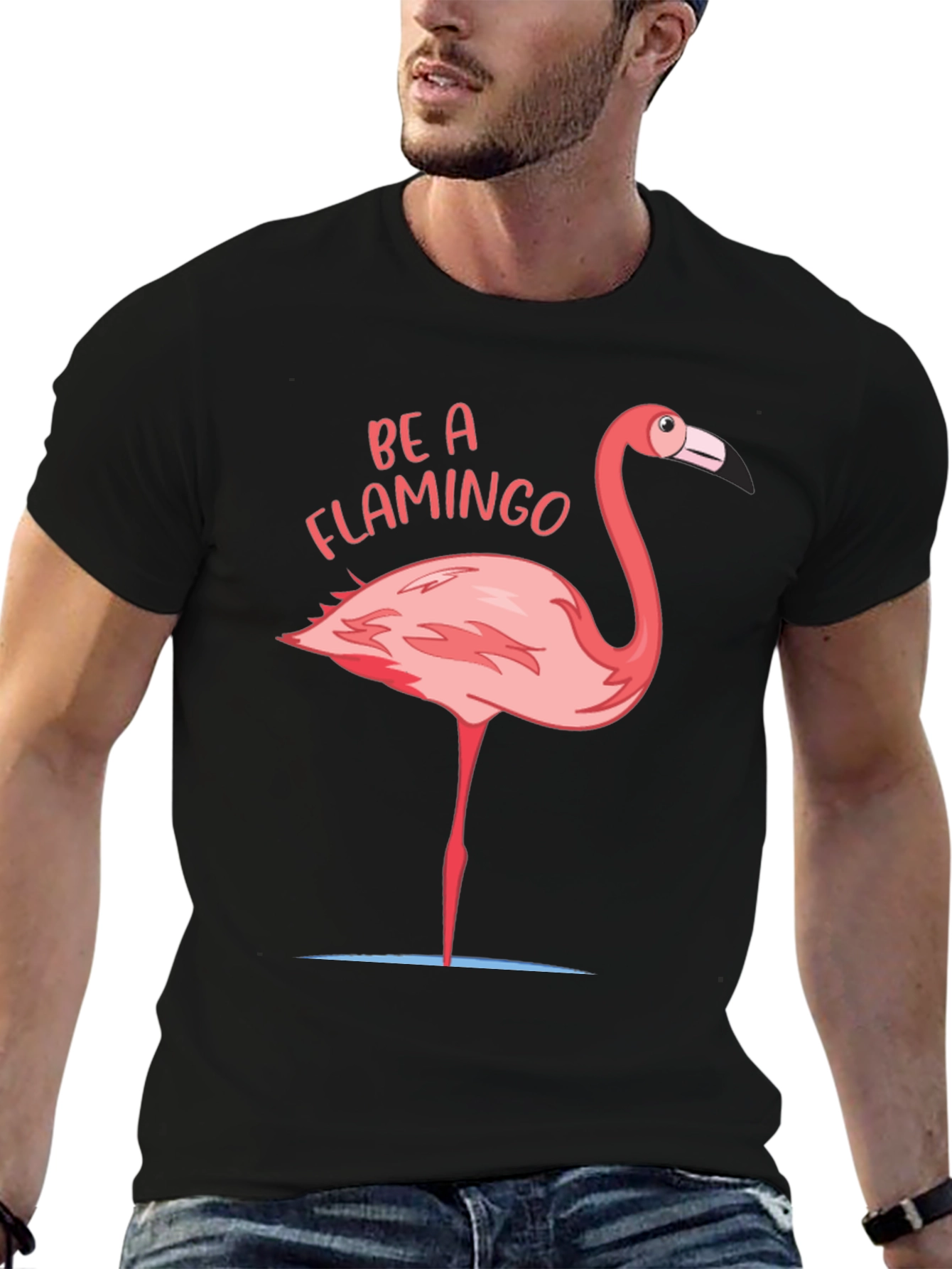Be a Flamingo Graphic T-Shirt - Black Casual Tee