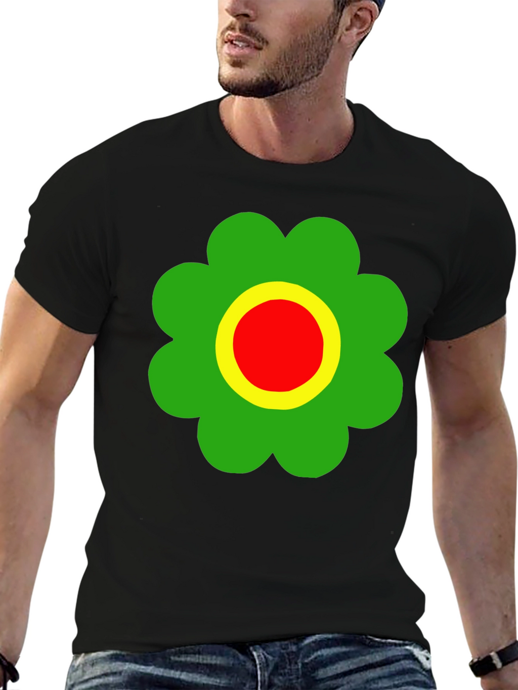 Retro Flower Power T-Shirt - Black