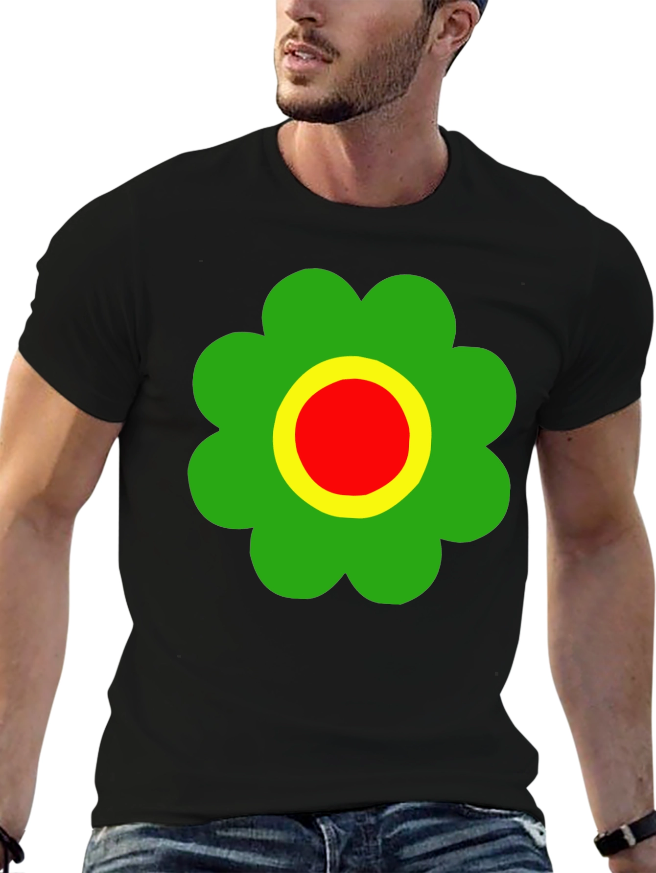 Retro Flower Power T-Shirt - Black