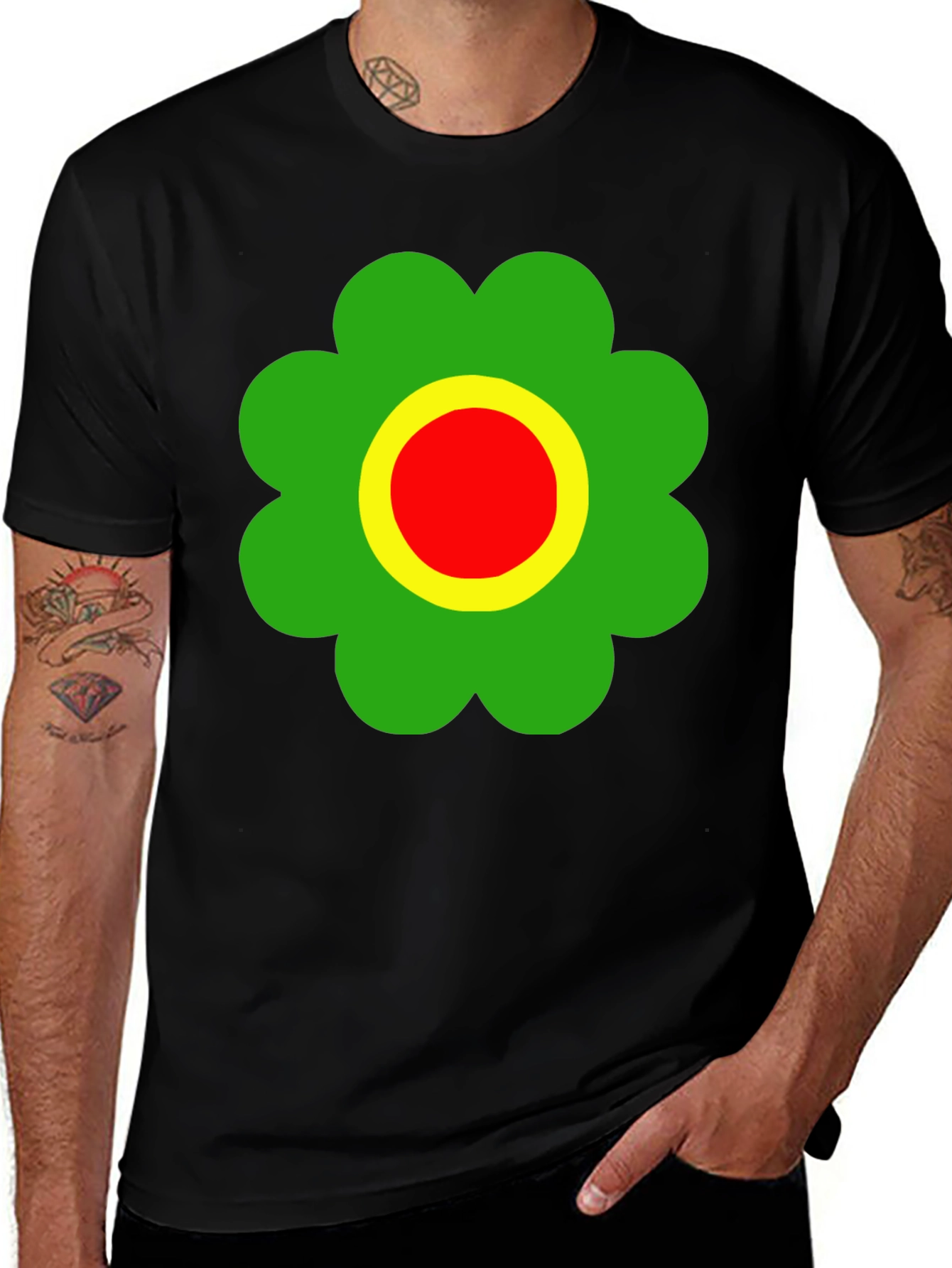 Retro Flower Power T-Shirt - Black