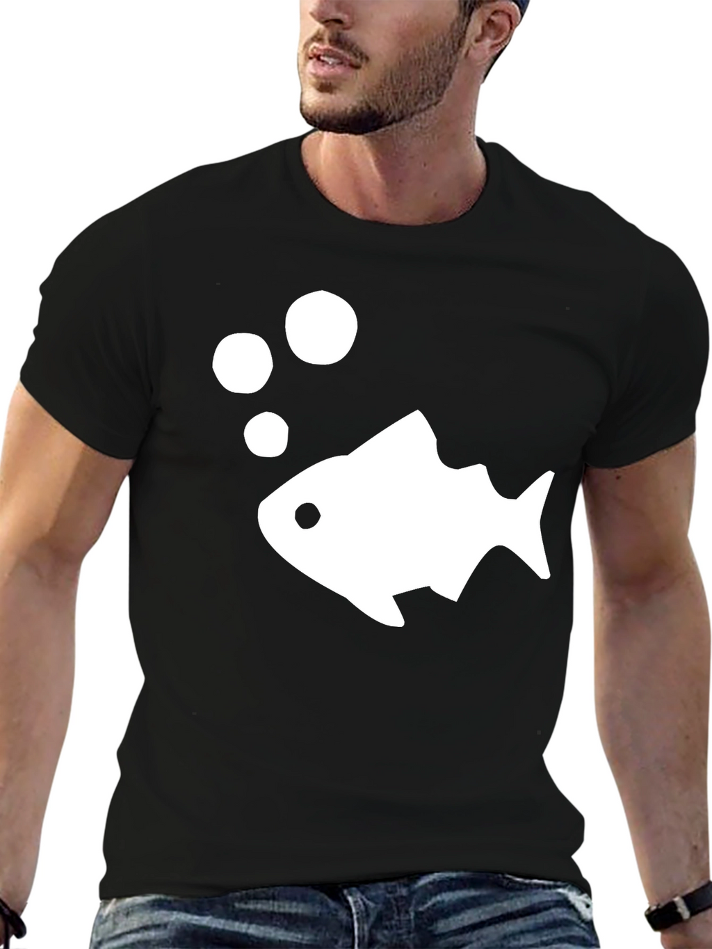 Fish Graphic T-Shirt - Casual Black Tee