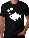 Fish Graphic T-Shirt - Casual Black Tee
