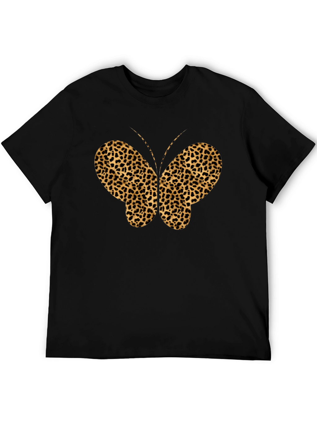 Leopard Print Butterfly Graphic Tee - Black