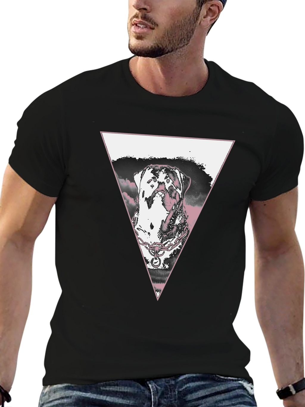 Dog Triangle Graphic T-Shirt - Black