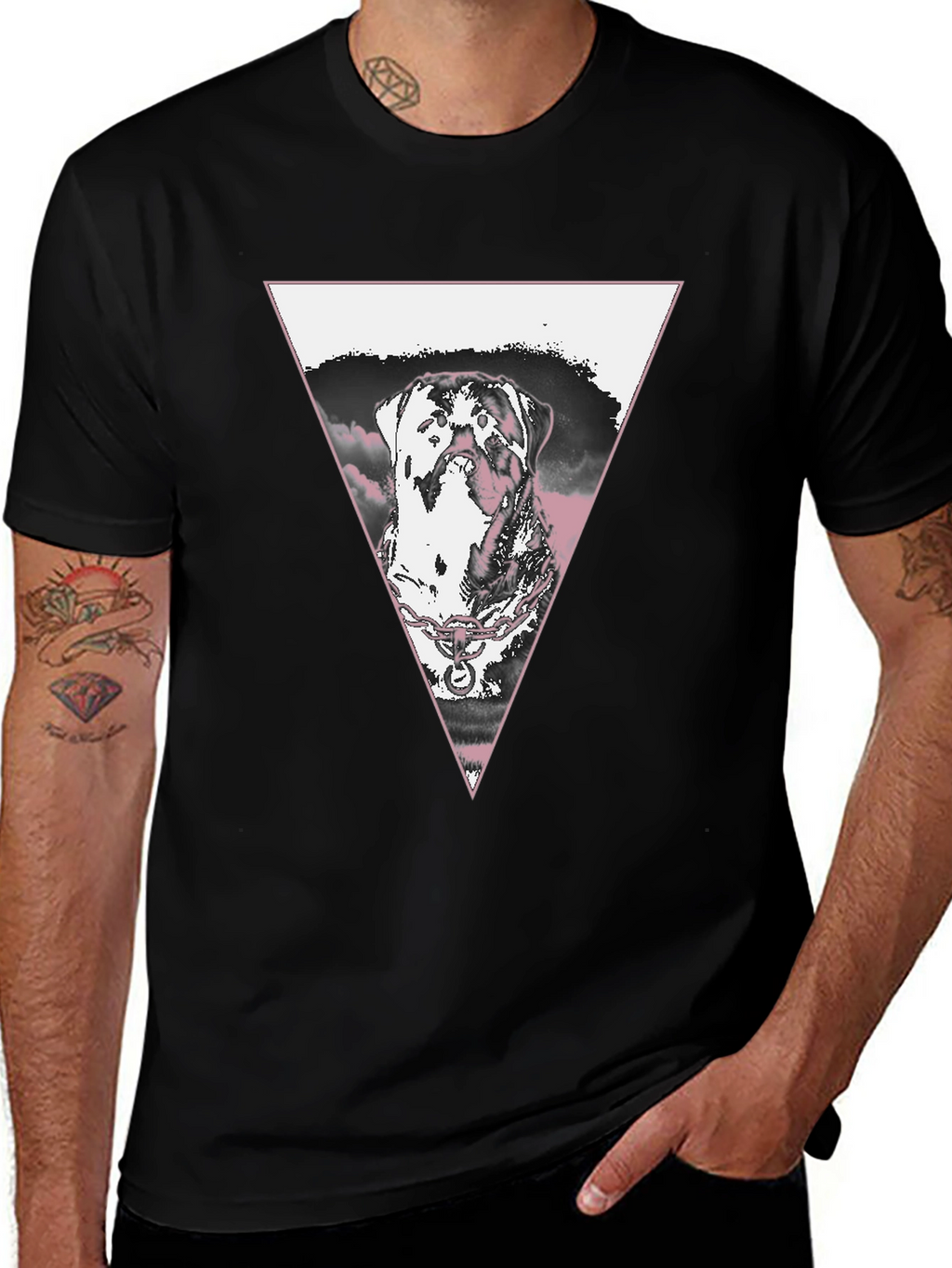 Dog Triangle Graphic T-Shirt - Black