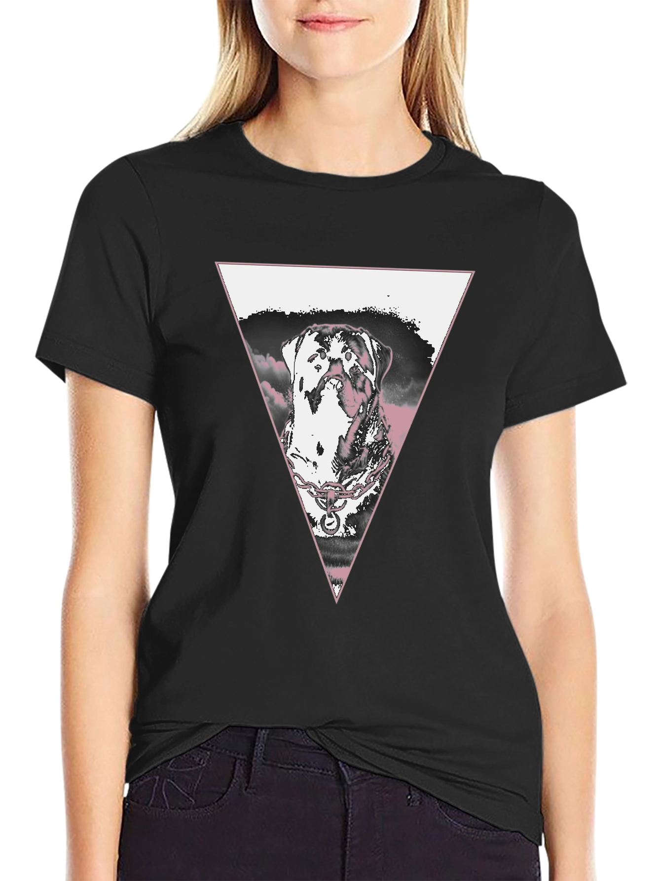 Dog Triangle Graphic T-Shirt - Black