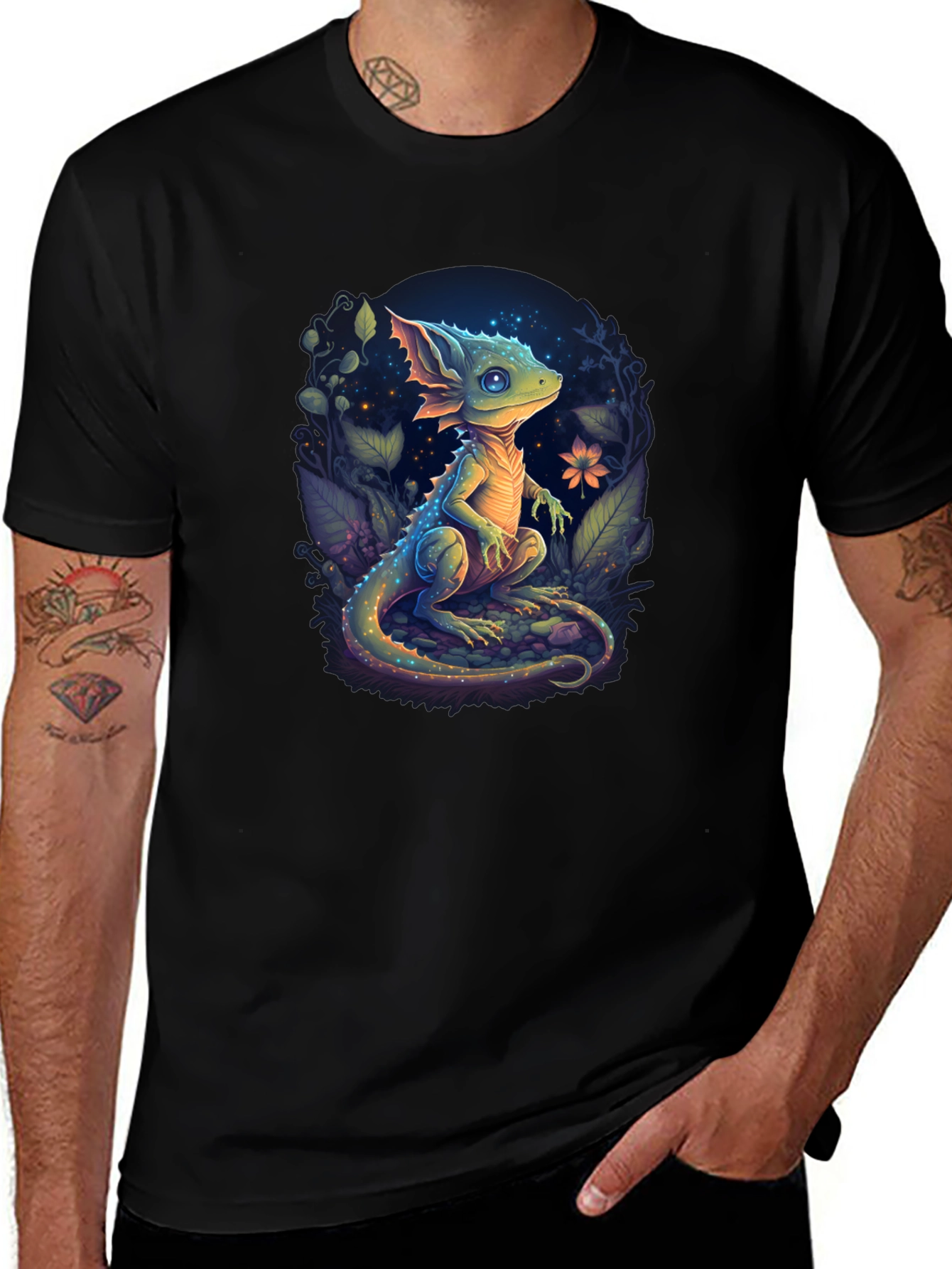 Enchanted Lizard Graphic Black T-Shirt