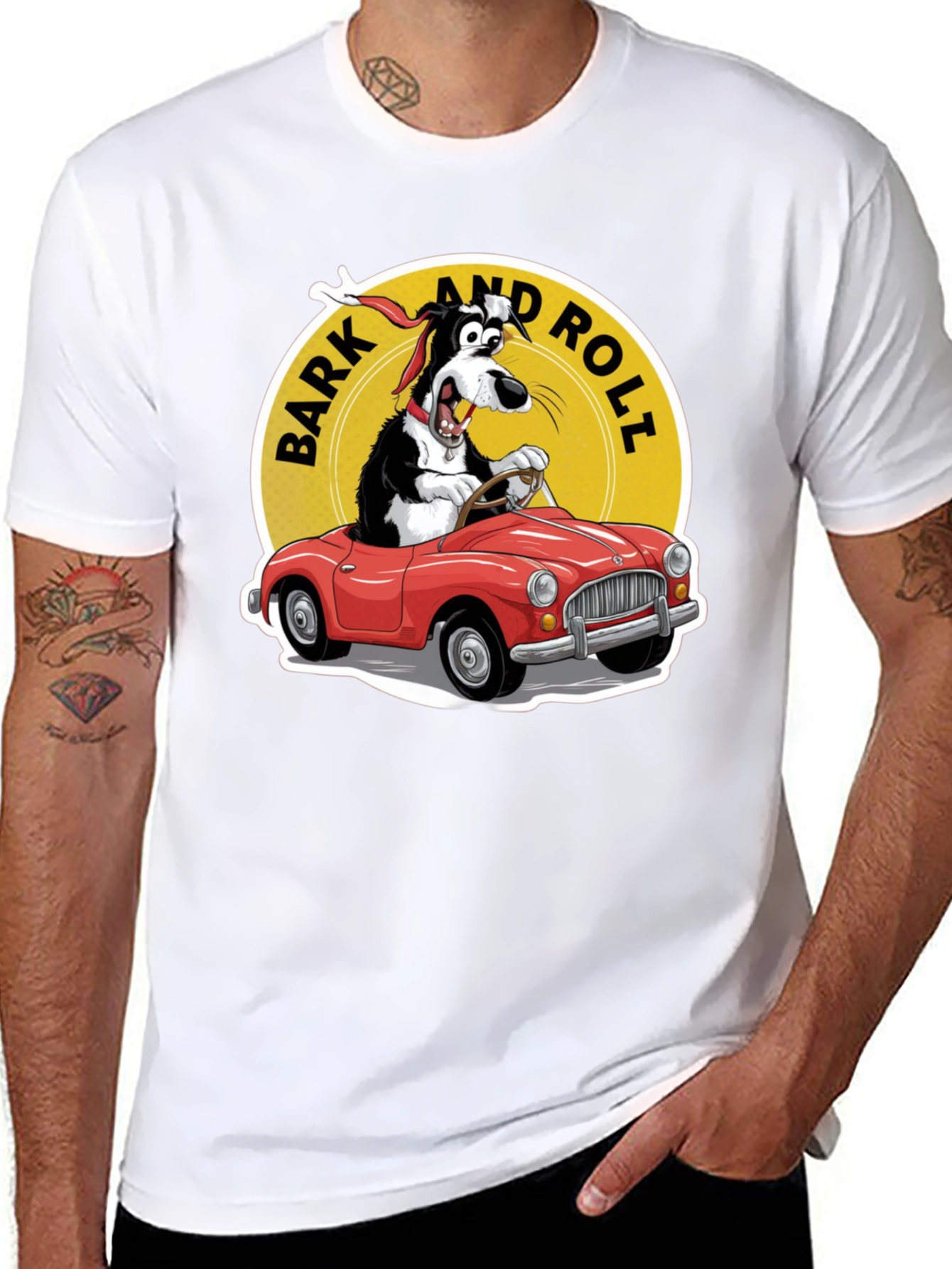 Bark and Roll T-Shirt - Dog Driving Car