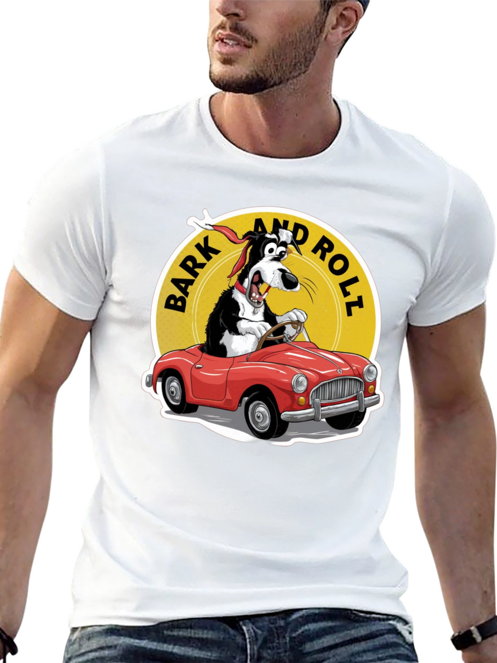 Bark and Roll T-Shirt - Dog Driving Car