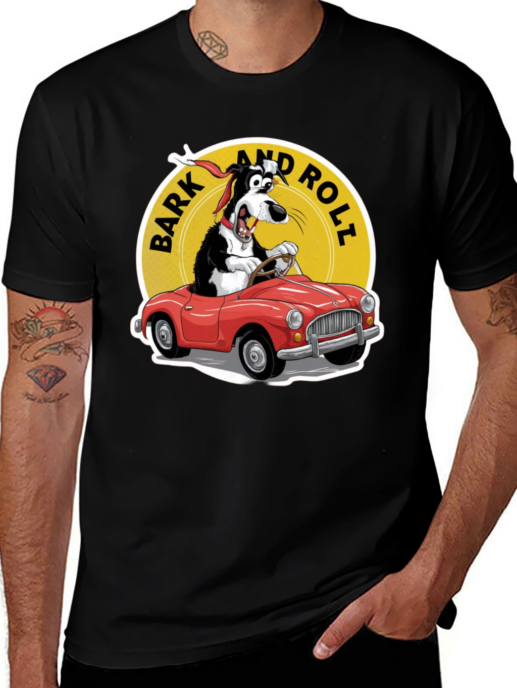 Bark and Roll T-Shirt - Dog Driving Car