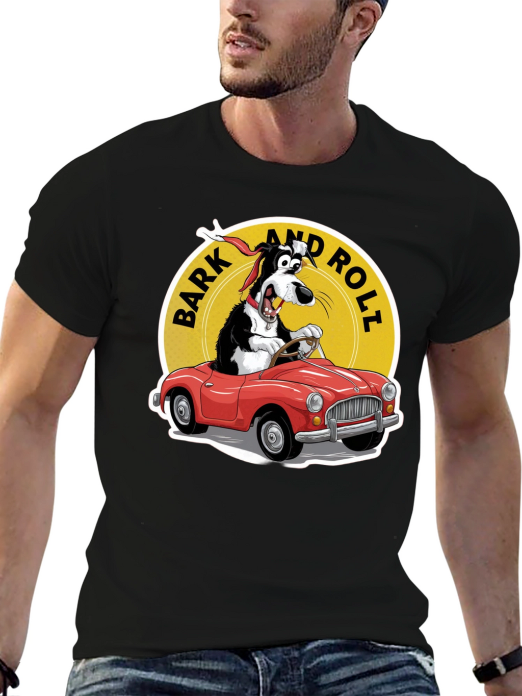 Bark and Roll T-Shirt - Dog Driving Car