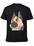 Cartoon Dog Graphic Tee - Black Cotton T-Shirt