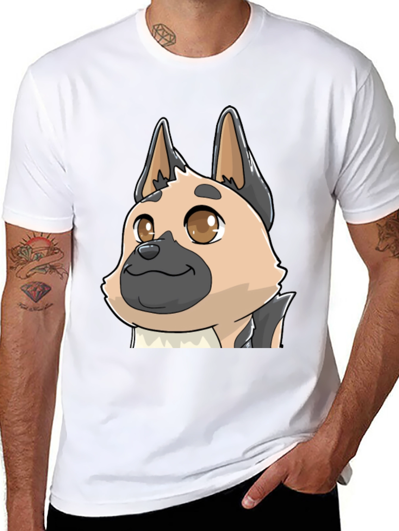 Cartoon Dog Graphic Tee - Black Cotton T-Shirt