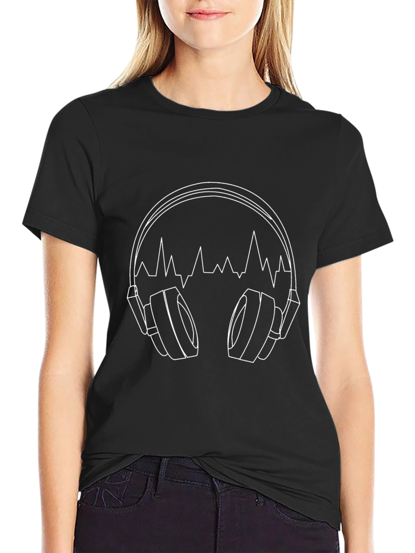 Headphones Equalizer Graphic Black T-Shirt