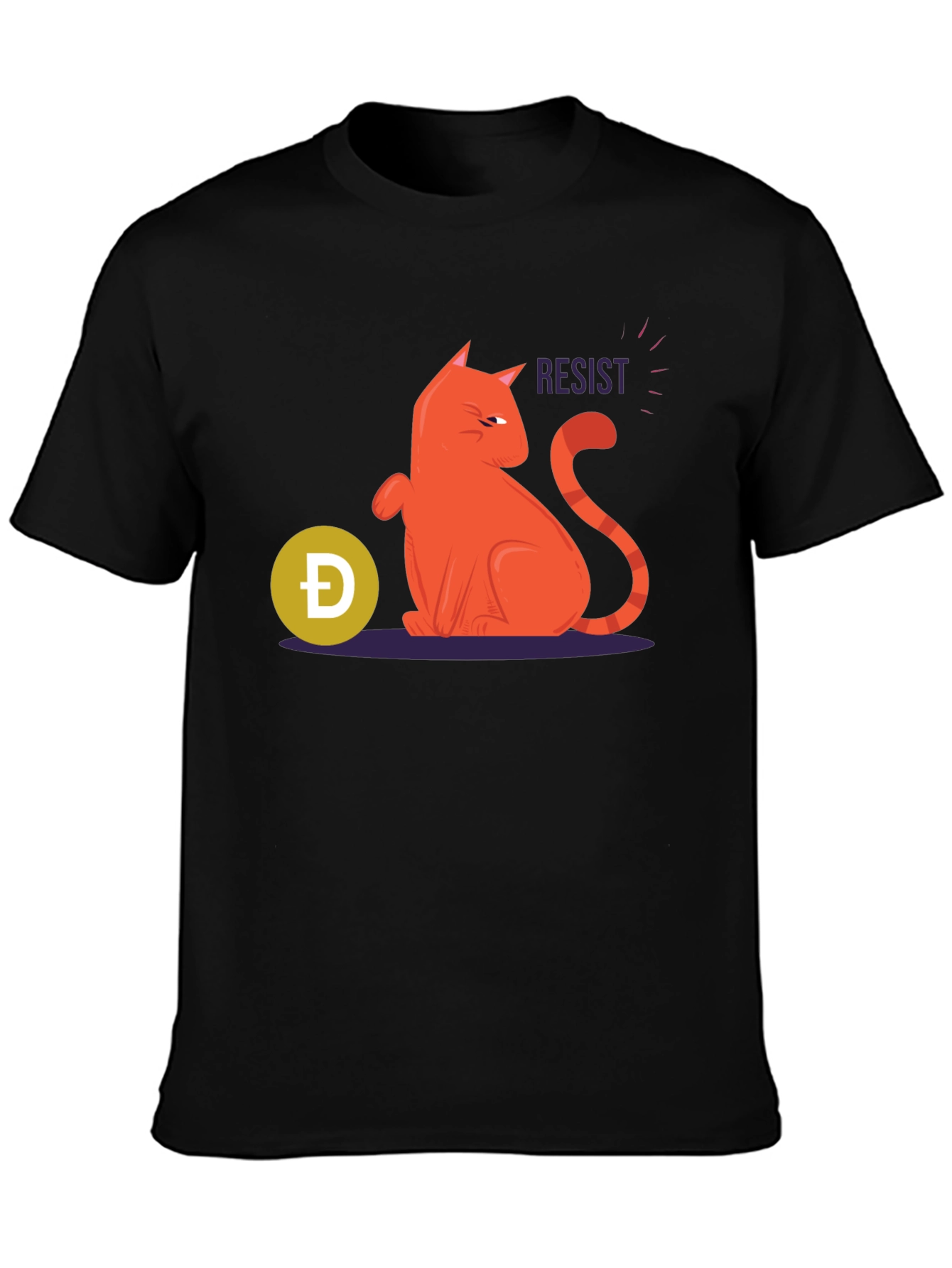 Resist Cat Graphic Tee - Black Cotton Casual Shirt