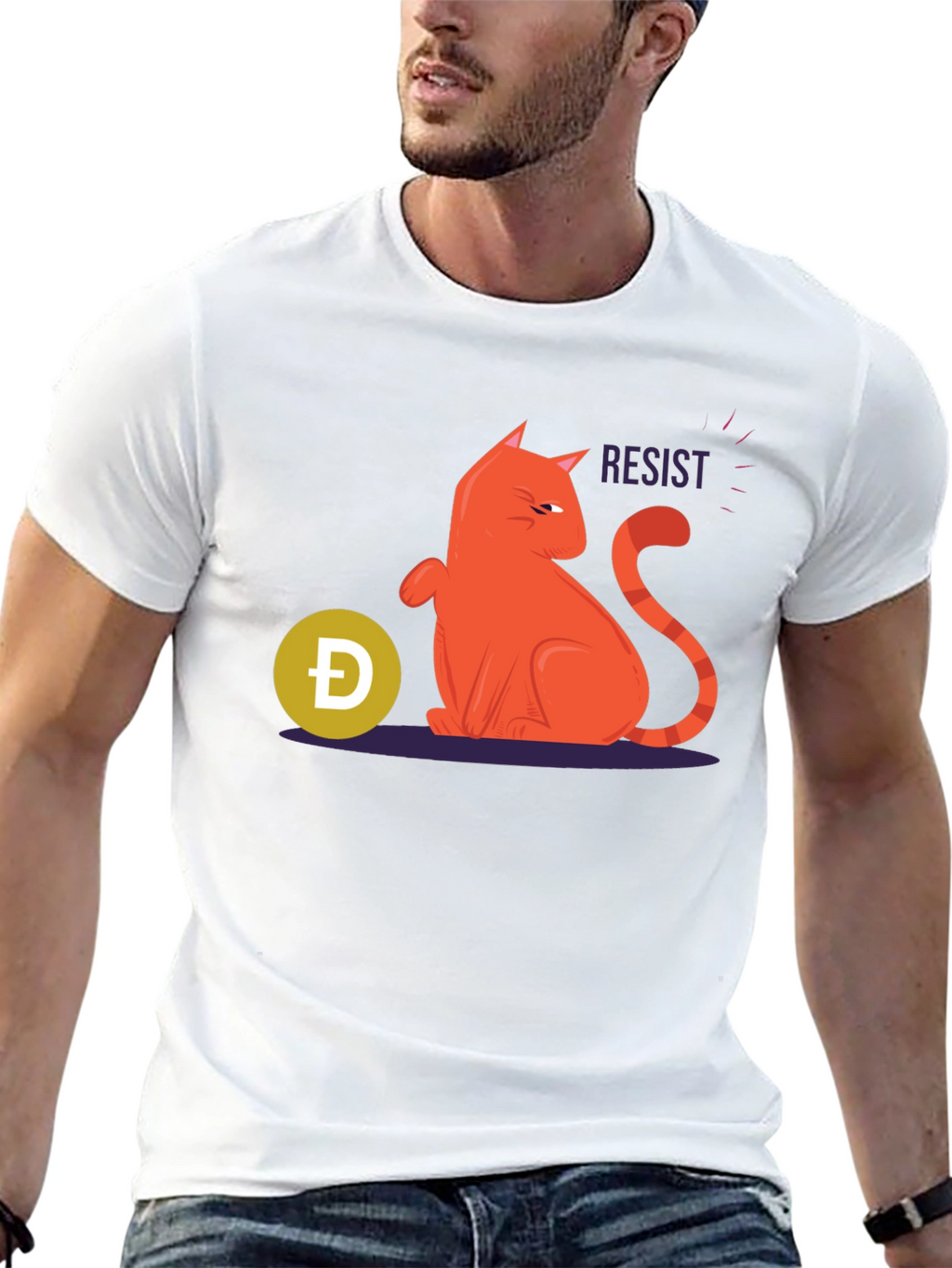 Resist Cat Graphic Tee - Black Cotton Casual Shirt