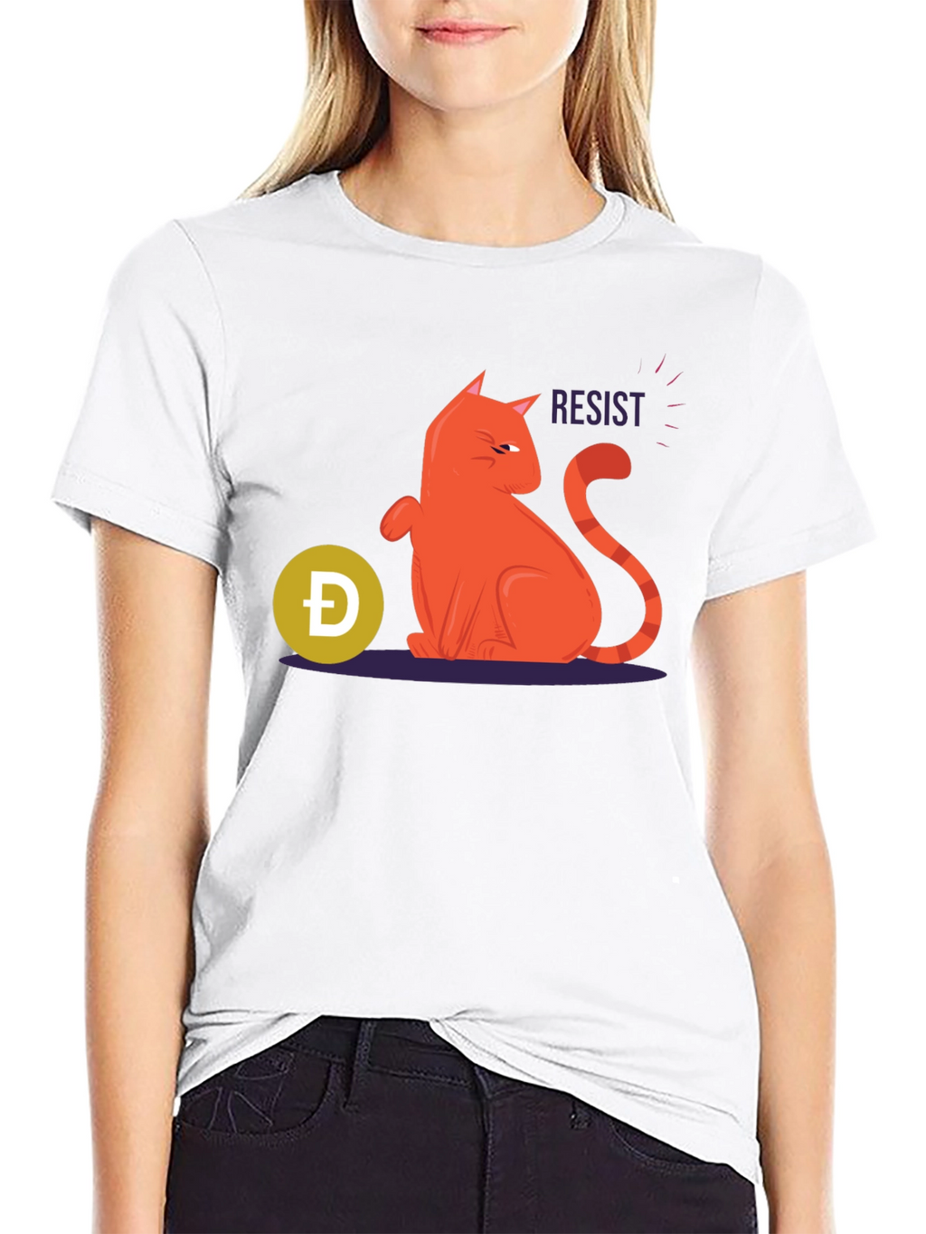 Resist Cat Graphic Tee - Black Cotton Casual Shirt