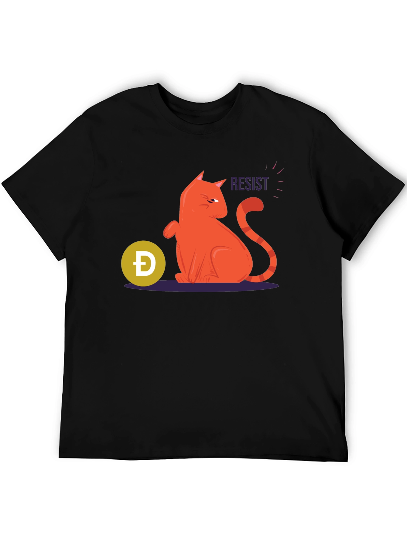 Resist Cat Graphic Tee - Black Cotton Casual Shirt