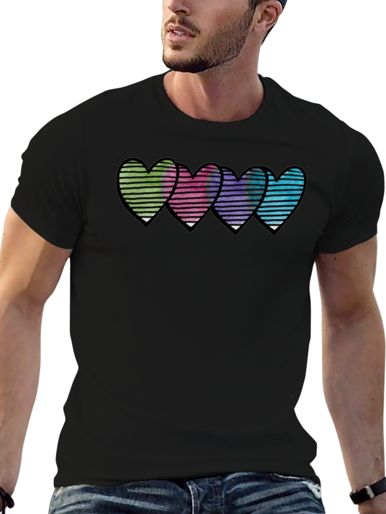 Heart Stripe Graphic Print Mens T-Shirt
