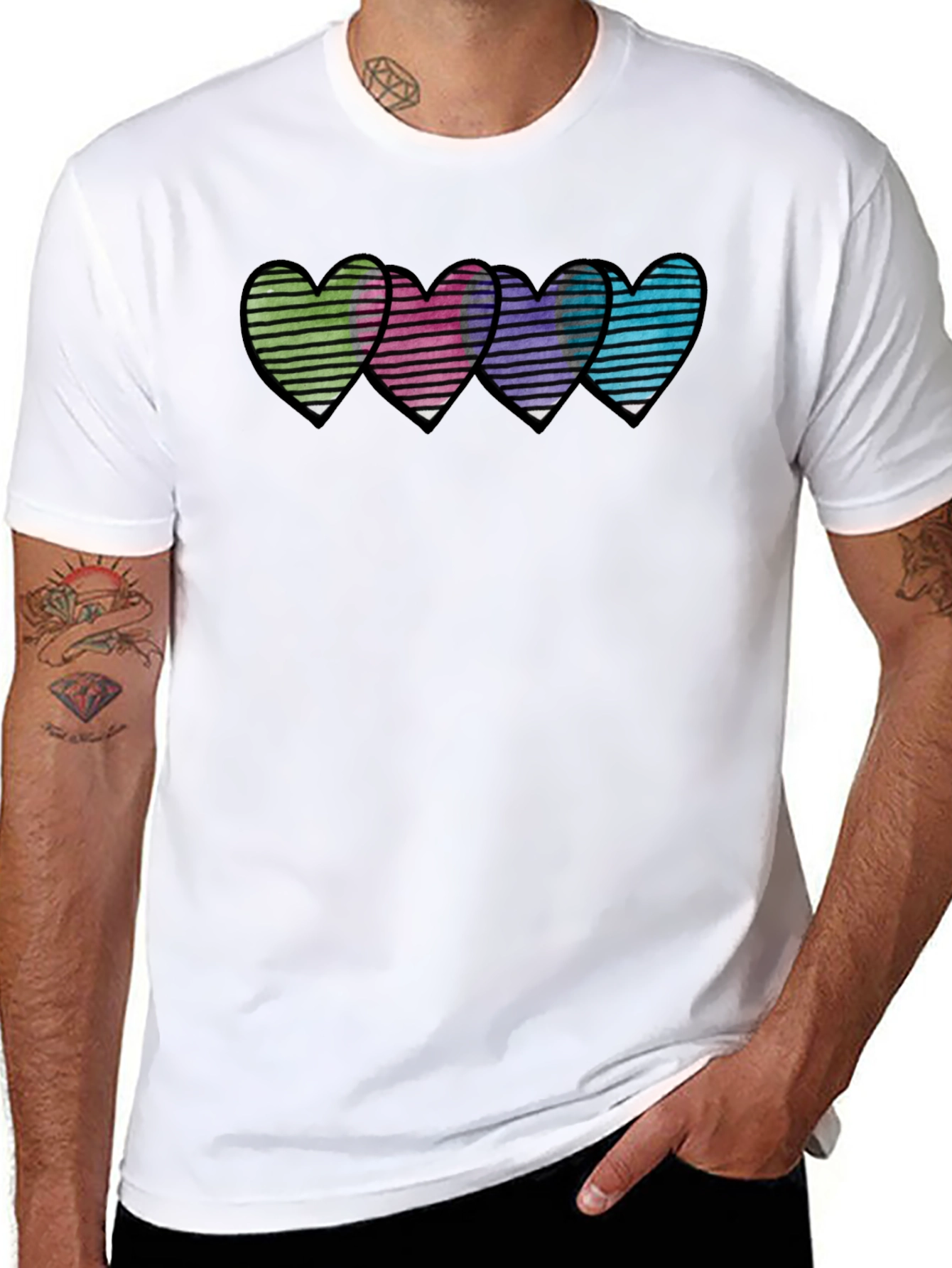 Heart Stripe Graphic Print Mens T-Shirt