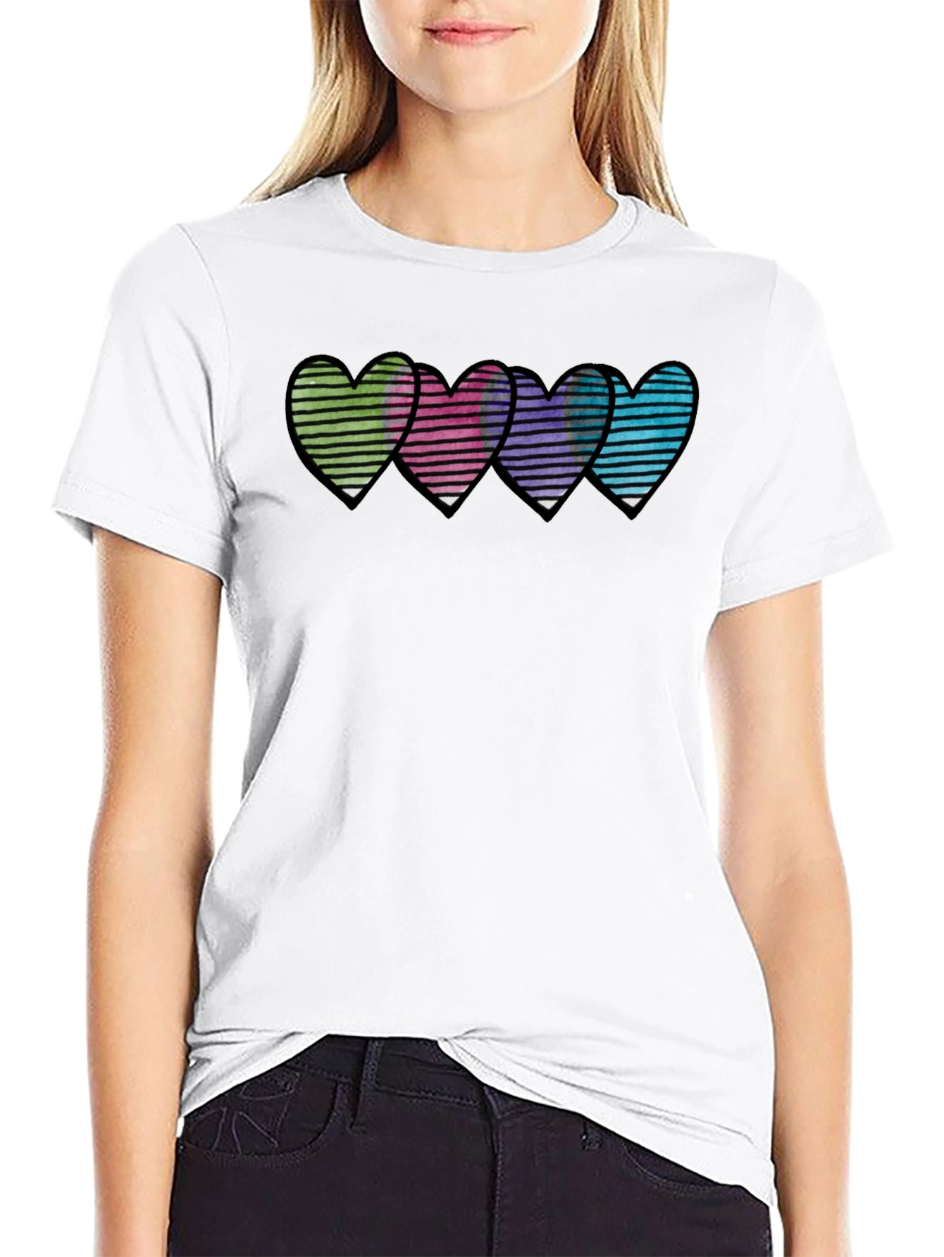 Heart Stripe Graphic Print Mens T-Shirt