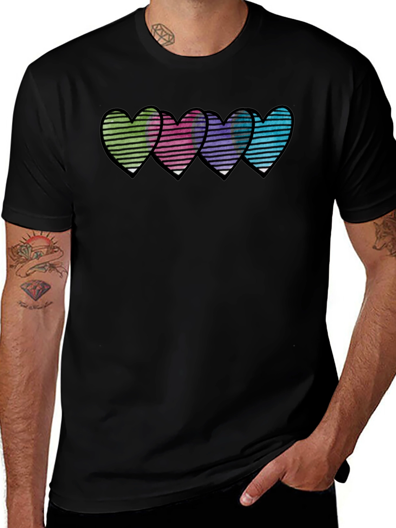 Heart Stripe Graphic Print Mens T-Shirt