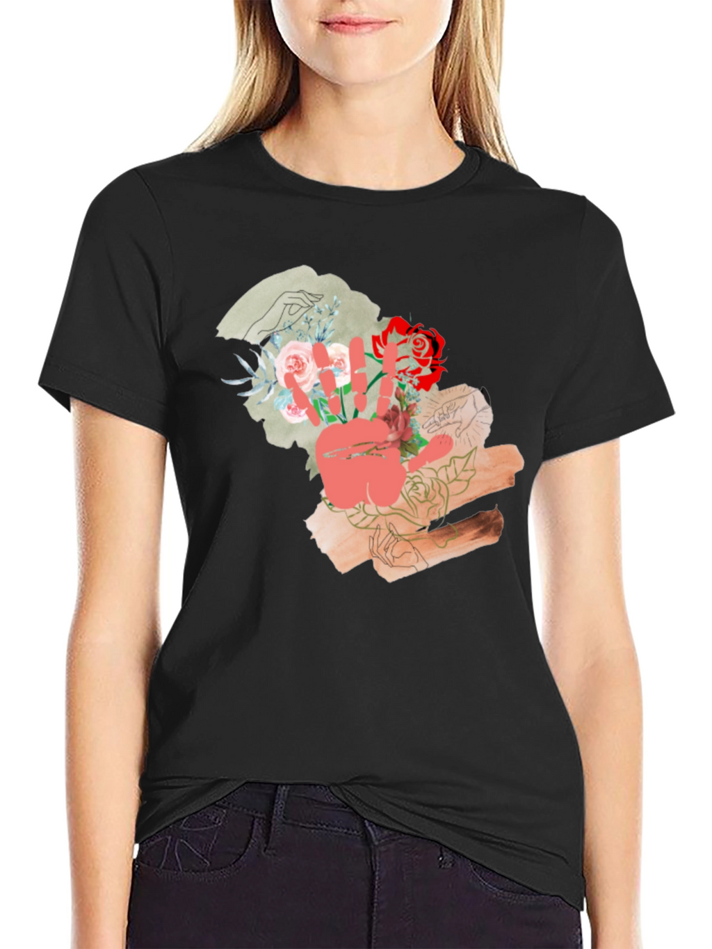 Floral Peace Sign Graphic T-Shirt