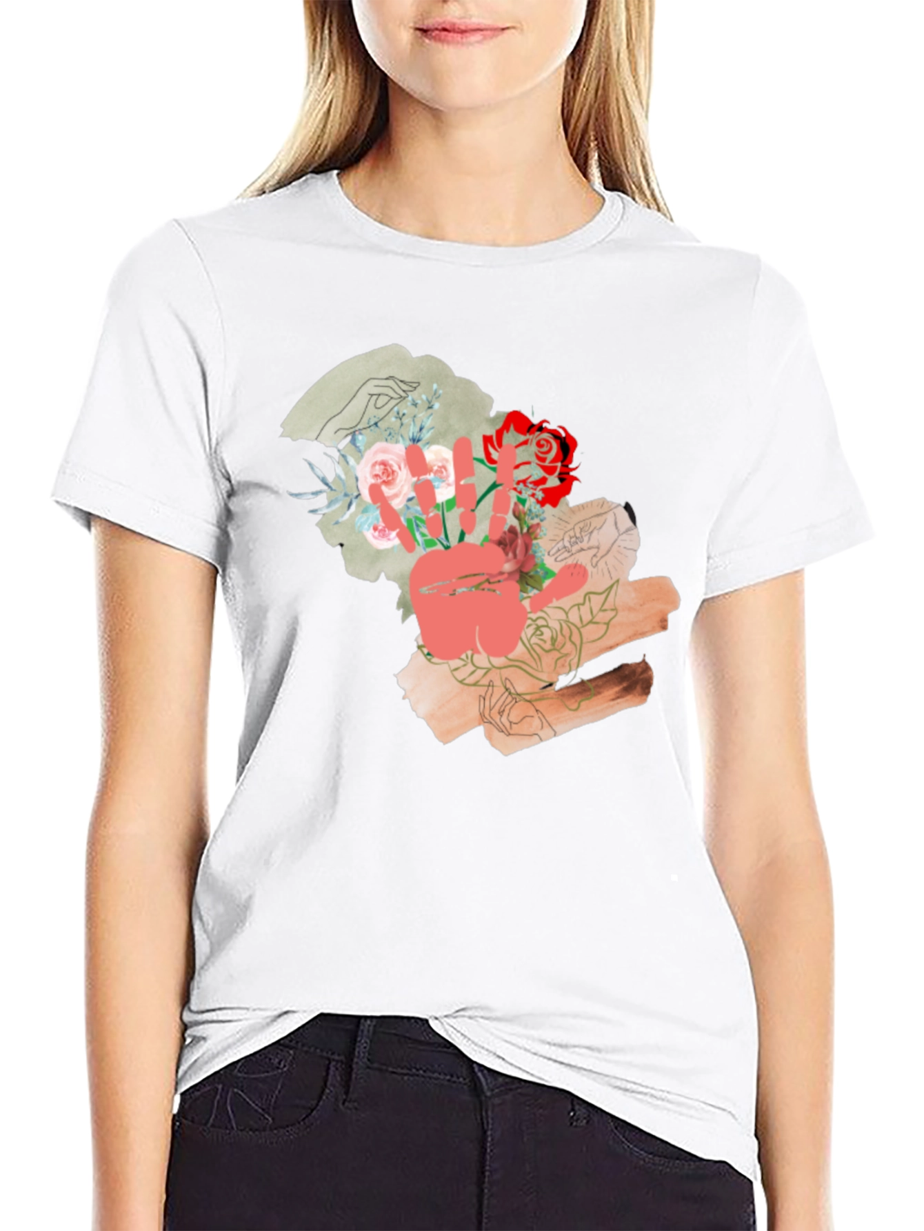 Floral Peace Sign Graphic T-Shirt